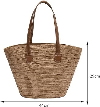 MAIRO LIFESTYLE Straw Wicker Handmade Boho Summer Beach Shoulder Bag (Classic Beige) (Brown 2)