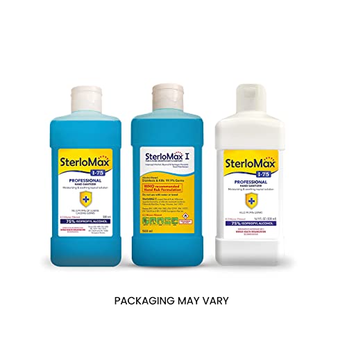 Sterlomax 75% Isopropyl Alcohol-based Hand Rub Sanitizer and Disinfectant 500 ml -Pack of 4, Blue