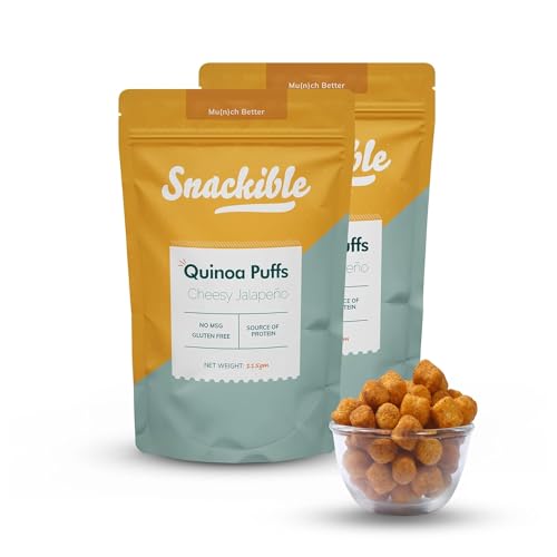 Snackible Cheesy Jalapeno Quinoa Puffs (Pack of 2) - 2x115gm | Gluten Free | No MSG | Rich in Iron & Fibre