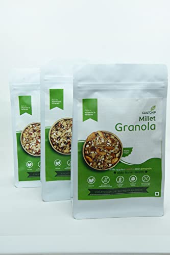 Vr Organics Millet Granola with Apple Raisins Cranberries Dates and Almonds | Gluten - Free | Rich in Fibre | BreakFast Cereal | Dry fruits | Natural Ingredients | Evening Snack | 190 g | pack of 3