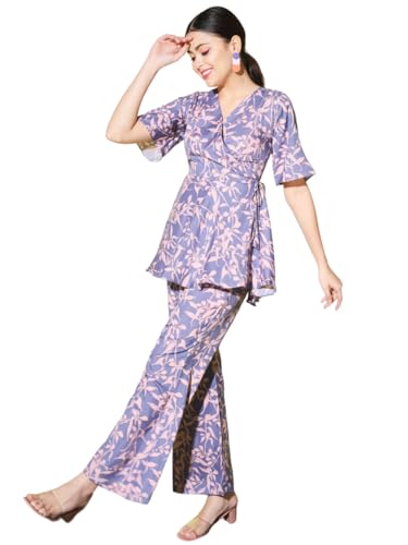 PREYSI FASHIONS Women's Top with Pant Botnical Printed Co-ord Set