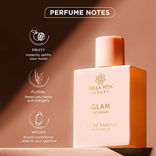 Bella Vita Luxury GLAM Woman Eau De Parfum For Her with Jasmine, White Honey, Rose, Virginia Cedar | Floral - Premium & Long Lasting Fragrance EDP For Women | 100 ML