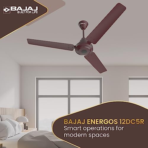 Bajaj Energos 12DC5R 1200mm Silent BLDC Ceiling Fan|5-StarRated Energy Efficient Ceiling Fans for Home|Remote Control|Upto 65% Energy Saving-26W|High Speed|Silent Operation| 2-Yr Warranty Red