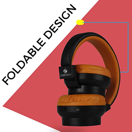 Zebronics-Bang over the ear headphones with Foldable Design and Bluetooth v5.0 headphones, Providing up to 20h* Playback (Orange)