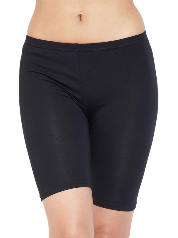 Clovia Women's Cotton Mid Waist Cycling Shorts with Inner Elastic (Pn3352P13_Black_XXL)