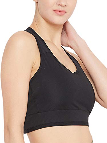 Clovia Women's Polyester Medium Impact Non-Padded Wirefree Full Cup Sports Bra (BR2158P13_Black_XL)