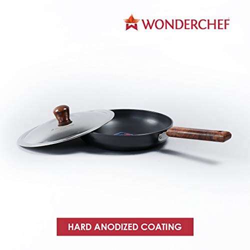 Wonderchef Ebony Hard-anodised Aluminium Fry Pan | 24cm Frying Pan Non Stick | 1.75L | 3.25mm Thickness | Black