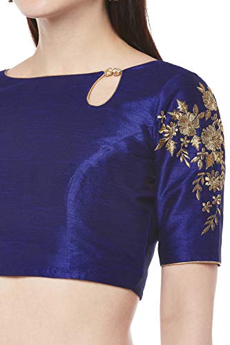 Studio Shringaar Women's Readymade Saree Blouse with Sleeves Embroidery.(Royal Blue, 38)