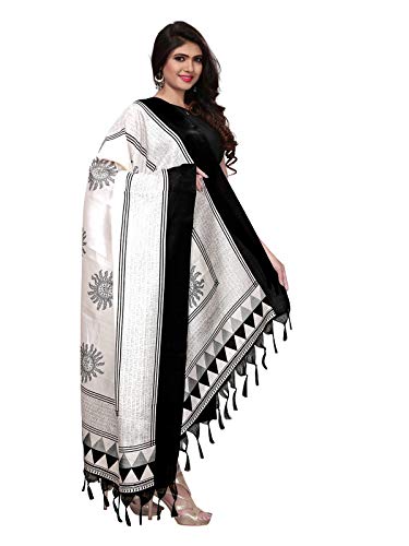 Satrani Women's Printed Art Silk Dupatta (12FDT558_White_One Size_White_One Size)