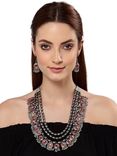 Shining Diva Fashion Latest Stylish Fancy Oxidised Silver Tribal Necklace Jewellery Set for Women (12164s), Multicolour, One