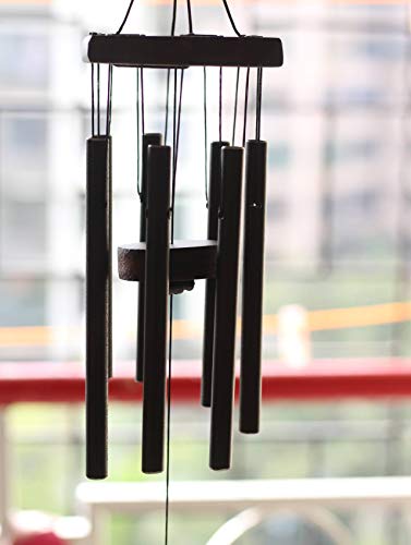 Lilone 7 Pipe Black Wind Chimes for Home Positive Energy | metal Windchimes for Balcony Bedroom with Sweet Sound | 18 cm Long