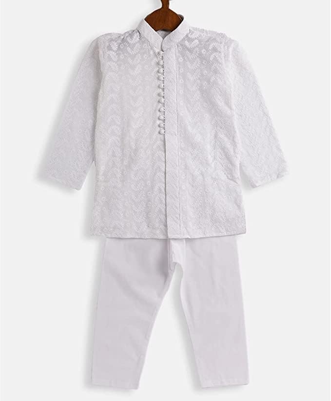 TAN ANSH Boys Pure Cotton White Kurta Pajama For Kids Ethnic Wear Handloom Design Embroidary (18-24 Months)