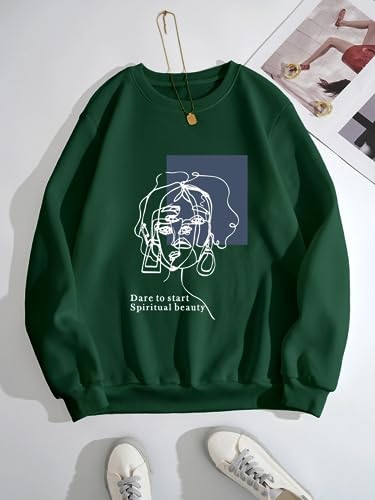 Tabadtod Trendy Printed Women's Sweatshirt Dark Green