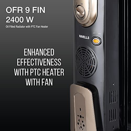 Havells OFR - 9Fin 2400-Watt PTC Room Heater with Fan (Black,Oil Filled Radiator)