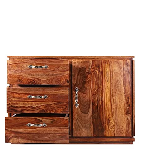 Royal Wood Solid Sheesham Wood Sideboard TV Cabinet for Living Room | Side Board Table with 3 Drawer Cabinet Storage Furniture for Home - Natural Brown Finish