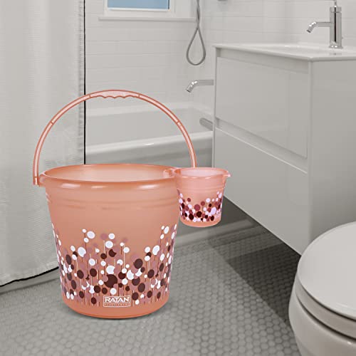 RATAN PLASTICWARE Frosty Bubble Print Pack of 5 Bathroom Set (16L Bucket x 3 / 1L Mug x 2) - Brown
