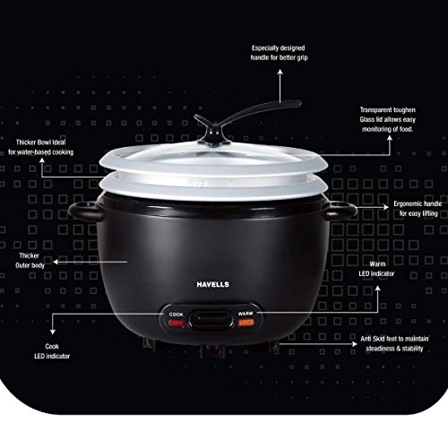 Havells GHCRCCZK070 1.8 liter Rice Cooker, Black