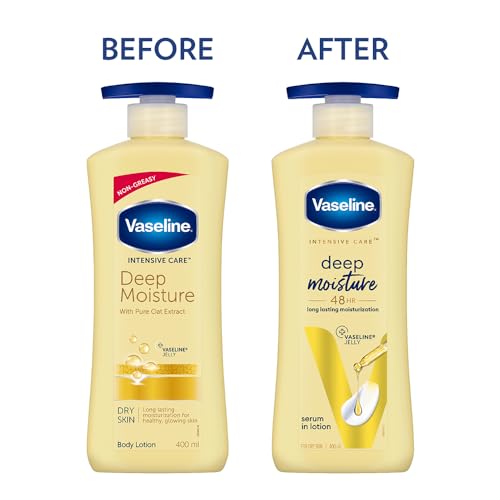 Vaseline Intensive Care Deep Moisture Nourishing Body Lotion 400 ml, Daily Moisturizer for Dry Skin, Gives Non-Greasy, Glowing Skin - For Men & Women