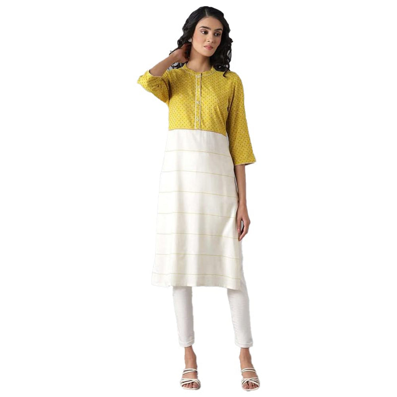 Aurelia Women's Viscose Geometric Regular Kurta (22FEA12933-503700_Oil Yellow_XS)