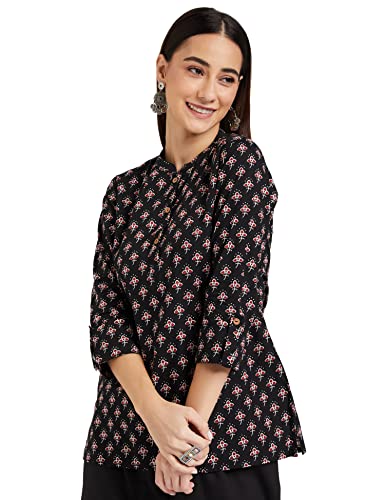 Amazon Brand - Myx Women's Cotton Straight Short Kurti (AW16VALST01C_Red Leaf_M)