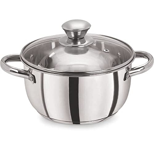 Pristine Stainless Steel Tri Ply Induction Base Cook n Serve Casserole with Glass Lid, 18cm, (2.25L, Silver)