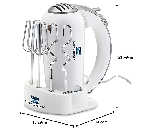 KENT 16051 Hand Blender 300 W | 5 Variable Speed Control | Multiple Beaters & Dough Hooks | Turbo Function