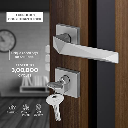 LAPO Mortise Door Lock, High-Security Door Lock for Main Door & Bedroom, Durable Zinc & Brass, Matt Finish, Door Lock Handle Set, 3 Brass Keys Included, Model: Ro-126