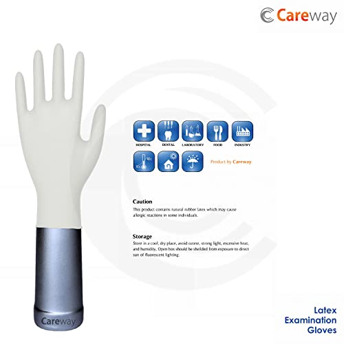 Careway Surgical Latex Disposable Medical Examination Hand Gloves - Pack of 100, Medium( White)