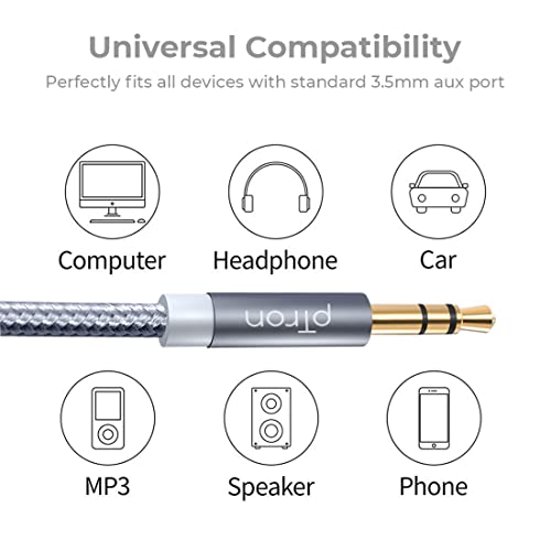 pTron 3.5mm Male to Male Stereo Aux Cable, Compatible with Smartphones/Tablets, 90 Degree Gold-Plated Connectors, Solero A15 Tangle-Free Metal Shell Audio Cable (Nylon Braided, 1.5M, Grey)