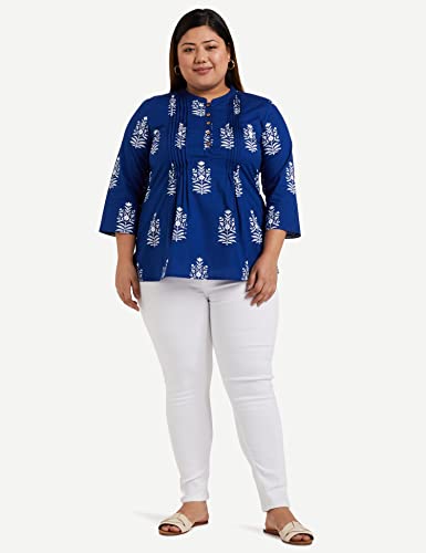 Amazon Brand - Myx Women's Cotton Printed Relaxed Short Kurti (SS19MYXTP018A1_Indigo_XX-Large)