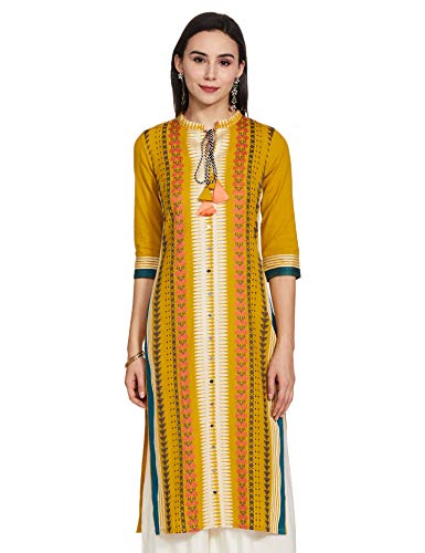 W for Woman Women's Cotton Kurta (18AUW17476-72536_Yellow_M (10))