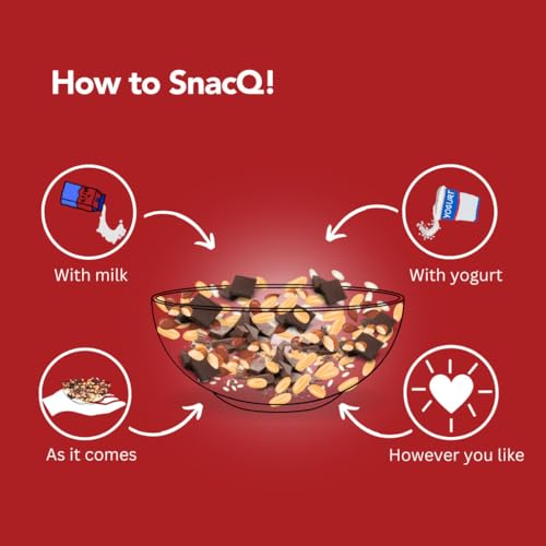 SnacQ Dark Chocolate Granola - 350 Grams (Pack of 1) | Tasty, Healthy and Convenient Breakfast | Gluten Free, No Oil, No Preservatives | 100% Healthy Dark Chocolate Almond Granola