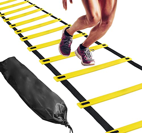 Serveuttam Agility Ladder 8 Meter Speed Training Ladder with 16 Adjustable Rungs, for Soccer, Football, Sports Training - Includes Heavy Duty Carry Bag Speed Ladder (Multicolor) (Yellow, 4m 10Runs)