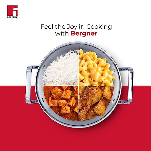 Bergner Tripro Triply 28 cm Casserole, 3.8 L Capacity, Stainless Steel Lid, For Biryani/Pulao/Halwa/Curries, Wide Handles, Induction & Gas Ready, Laser-Etched Scale, Multi-Layered & Polished, 5-Year Warranty