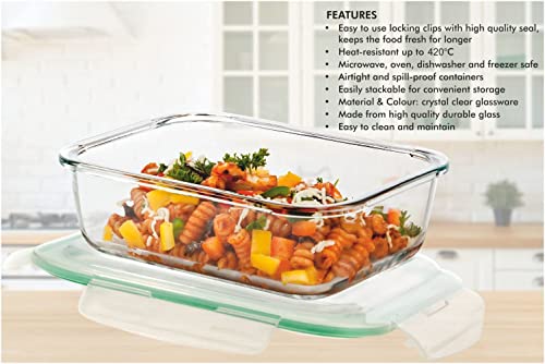 SignoraWare Lock 'N' Store Rectangle High Microwave Oven Borosilicate Safe Glass Container with Air Tight Lid | Multipurpose Jar Box (640ml, Transparent, Food Grade)