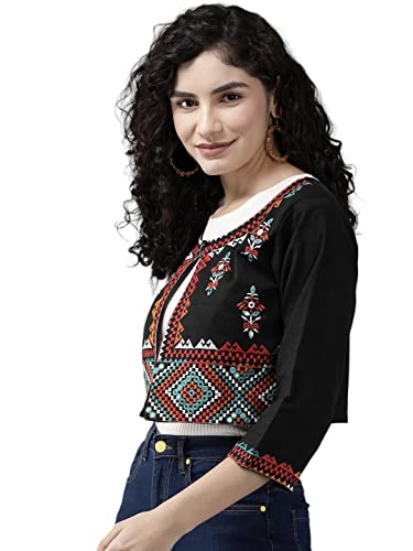 Aarika Womens Black Color Cotton Ethnic Jacket (JK-W-AK-506-BLACK-42)