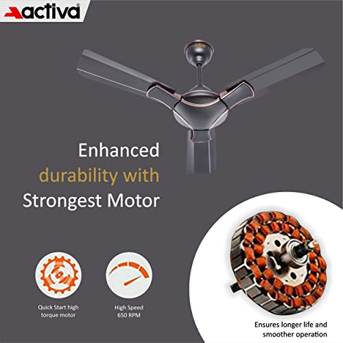ACTIVA Corolla Smoke Brown 650 RPM High Speed (36 Inch) 900 MM Sweep BEE Approved Anti Dust Coating Ceiling Fan with 2 Years Warranty