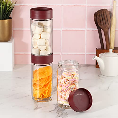 CELLO Modustack Glassy Storage Jar, 1000ml (Set of 3), Maroon