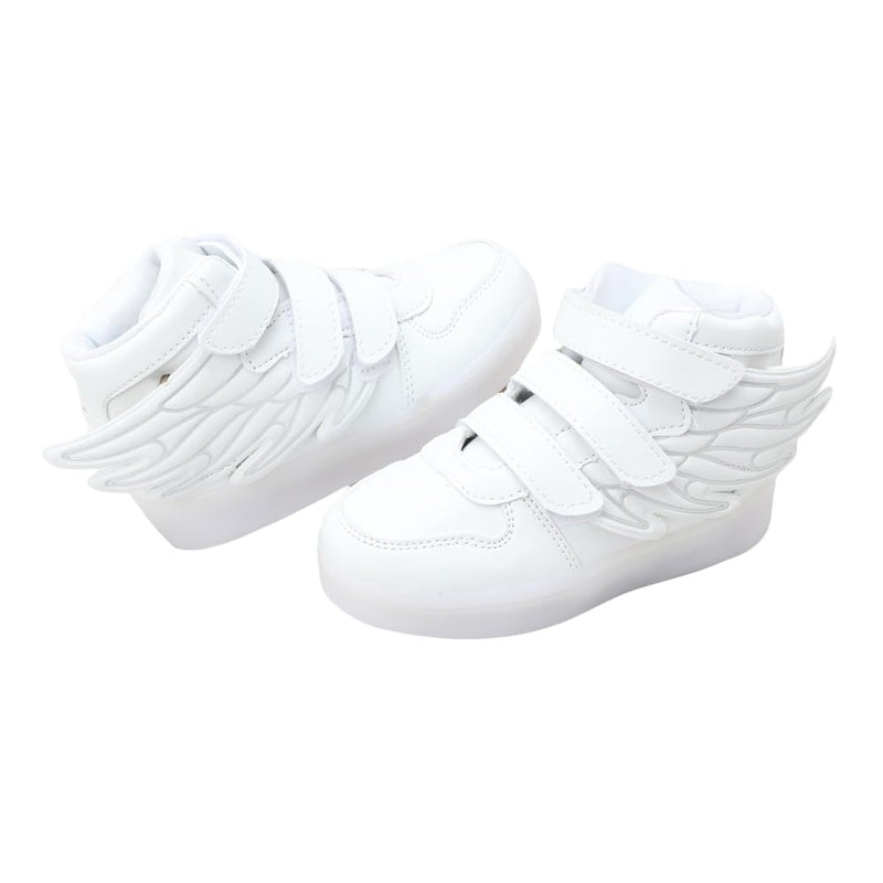 Hopscotch Boys and Girls Microfiber Leather Wings High Top USB Rechargeable LED Sneakers in White Color,UK:8.5 (CP7-2237758)