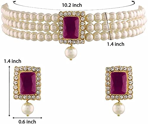 I Jewels Gold Plated Traditional Stone Pearl Choker Necklace Jewellery Set For Women/Girls (ML237Q)