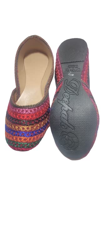 Women's Ethnic Flat Juti || Women's Traditional Slip-On Mojari Jutti, Rajasthani Jutti(Multicolor 3)(9)