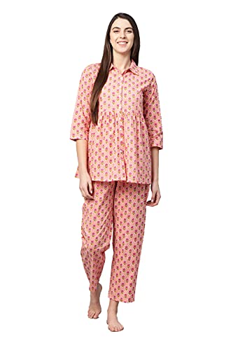 Yash Gallery Women's Cotton Straight Floral Printed Night Suit for Women (1265YKPINK_Pink_XXXX-Large)