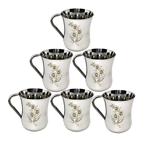 KC Pack of 6 Stainless Steel Tea/Coffee Cup Set of 6 (Laser Finished,150 ML, Stainless Steel, Dishwasher Safe