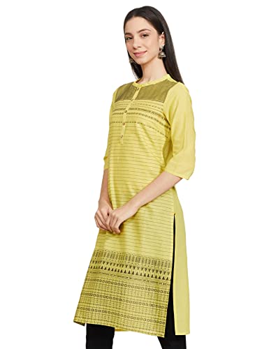 Aurelia Women's Cotton Yellow Floral Mandarin Collar Straight Kurta_20CRA12089-502759_S