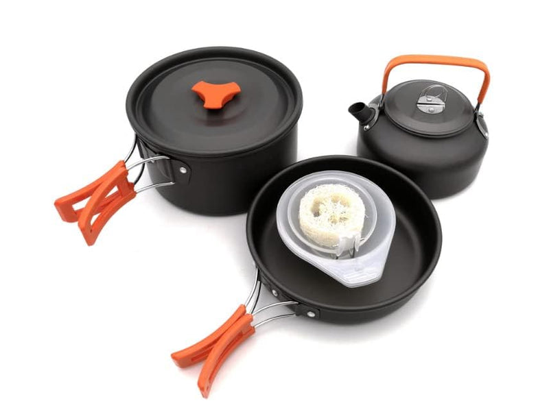 Ship Portable Outdoor Cooking Set Pot Bowl Teapot Coffee Kettle Set Cookware Tableware for Camping Picnic Hiking