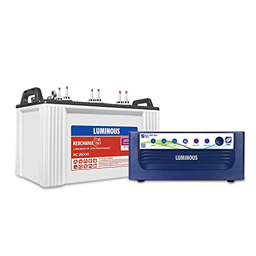 Luminous Inverter & Battery Combo for Home, Office & Shops (Eco Volt Neo 1050 Sine Wave Inverter, Red Charge 15000 120Ah Tall Tubular Battery)