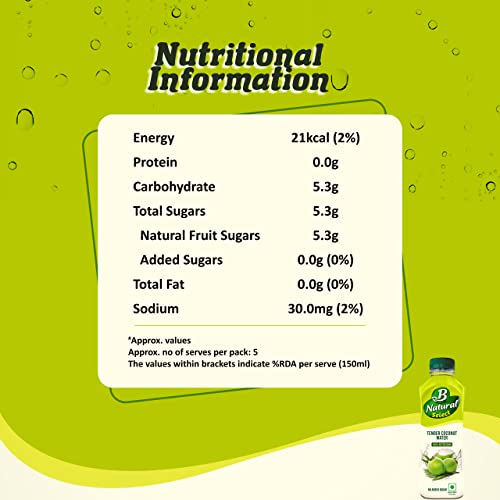 B Natural Select Tender Coconut Water, 200mlx6, No Added Sugar, 100% Refreshing, Nariyal Pani Drink, No Artificial Flavour, Helps in Hydration