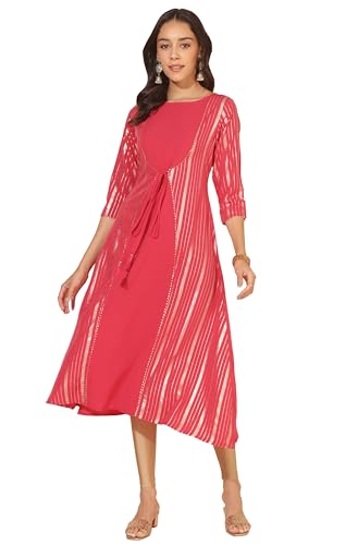 Janasya Women's Dark Pink Crepe Foil Printed A-Line Kurta(JNE4285-KR-XXL)