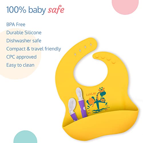 LuvLap Silicone Baby Bib for Feeding & Weaning Babies & Toddlers, Waterproof, Washable & Reusable, Non Messy Easy Cleaning, No Bad Odour, Adjustable Neckline with Buttons (Yellow)