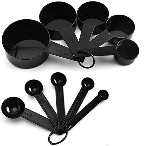 Abode Kitchen Essential Measuring Cup & Spoon for Spices | for Cooking and Baking Cake | Multipurpose Tablespoon Cups with Ring Holder | (Black, Plastic)